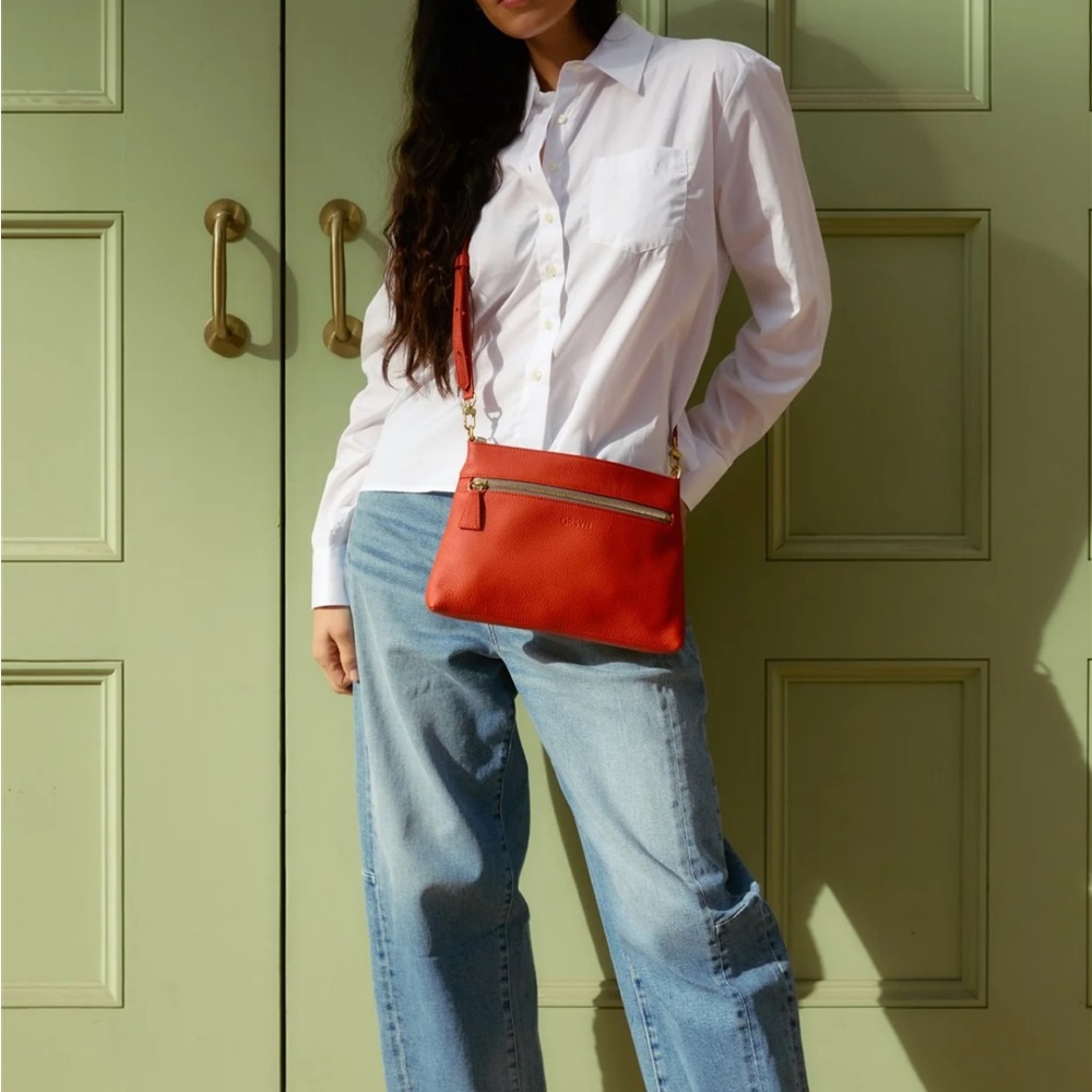 Orsyn Sydney leather Crossbody/wristlet in Papaya - Picture 2 of 3